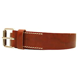 Isabel Marant-Isabel Marant Brown Leather Silver Tone Rectangular Buckle Women's Waist BELT M-Brown