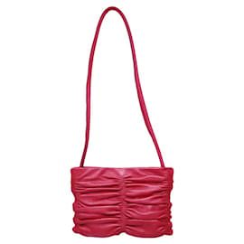 Gianfranco Ferré-Gianfranco Ferre Red Leather Draped Pleated Shoulder Bag Small Handbag-Dark red