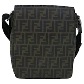 Fendi-FENDI Zucca Canvas Shoulder Bag Black Brown Auth yk9104-Brown,Black