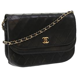 Chanel-CHANEL Bolso de hombro con cadena Piel de cordero Negro CC Auth bs9680-Negro