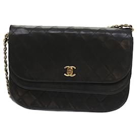 Chanel-CHANEL Chain Shoulder Bag Lamb Skin Black CC Auth bs9680-Black