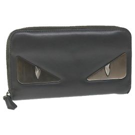 FENDI Long Wallet Leather Gray Auth hk904 Brown