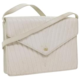 Valentino-VALENTINO V Stitch Shoulder Bag Leather White Auth yk9280-White