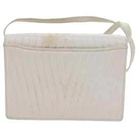 Valentino-VALENTINO V Stitch Shoulder Bag Leather White Auth yk9280-White
