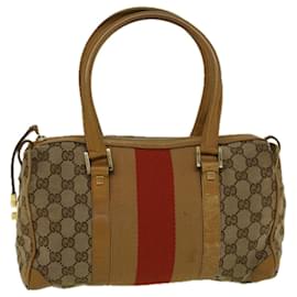 Gucci-GUCCI GG Canvas Sherry Line Handtasche Beige Braun Rot 000 0851 002122 Auth 58695-Braun,Rot,Beige