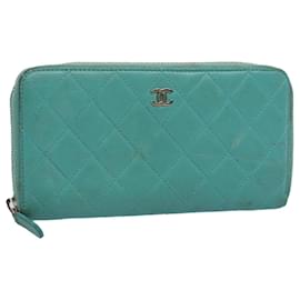 Chanel-CHANEL Portafoglio Matelasse Pelle di agnello Blu turchese CC Auth bs9740-Turchese