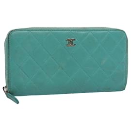 Chanel-CHANEL Matelasse Wallet Lamb Skin Turquoise Blue CC Auth bs9740-Other