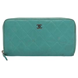 Chanel-CHANEL Portafoglio Matelasse Pelle di agnello Blu turchese CC Auth bs9740-Turchese