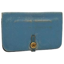 Hermès-HERMES Dogon GM Wallet Leather Blue Auth ar10643b-Blue