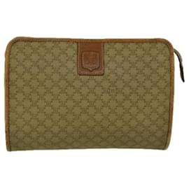 Céline-CELINE Macadam Canvas Clutch Bag PVC Leather Beige Auth 56639-Beige