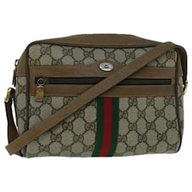 Gucci-GUCCI GG Canvas Web Sherry Line Shoulder Bag PVC Leather Beige Green Auth 57622-Red,Beige,Green