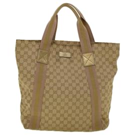 Gucci-GUCCI GG Canvas Sherry Line Tote Bag Beige Gold pink 189669 auth 59074-Pink,Beige,Golden