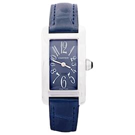 Cartier-Cartier „American Tank“-Uhr, WEISSES GOLD, Lederarmband.-Andere