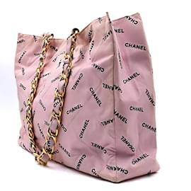 Chanel-Chanel Chanel vintage bolsa de ombro em lona rosa com corrente-Rosa