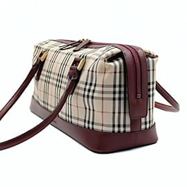 Burberry-Burberry Burberry shoulder bag in burgundy check canvas and leather-Beige