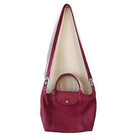 Sac Longchamp en cuir rose fuchsia collection Pliage Argenté Rose Fuschia
