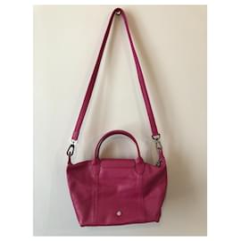 Longchamp-Longchamp bag in fuchsia pink leather Pliage collection-Silvery,Pink,Fuschia