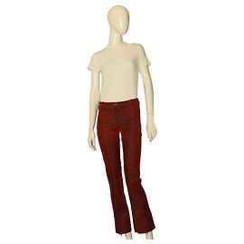 Plein Sud Red Distressed Leather Ankle Zipper Cuffs Trousers Pants size 42 Dark red