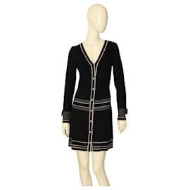 Temperley London-Temperley London Black Silk Cashmere Knit Beige Long Sleeves Mini Dress size M-Black