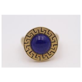Autre Marque Anillo AZTECA de Oro con Lapislázuli Dorado Azul marino