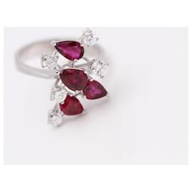 Autre Marque-Platinum Ring , rubies and diamonds-White,Red