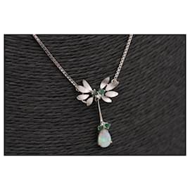 Autre Marque-Gold and Diamond Necklace years 60-White,Green