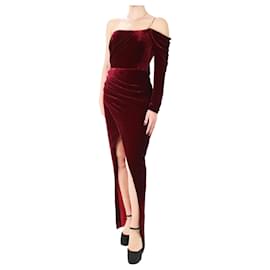 Autre Marque-Burgundy cold-shoulder draped corset gown - size UK 8-Dark red