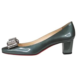 Christian Louboutin-Green bow-detail metallic-finish heels - size EU 36.5-Green