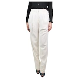 Céline-Cream pleated tailored trousers - size UK 8-Cream