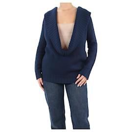 Céline-Blue wide-neck cashmere jumper - size S-Blue