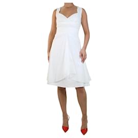 Céline-Vestido midi branco com decote em V e babados - tamanho Reino Unido 12-Branco