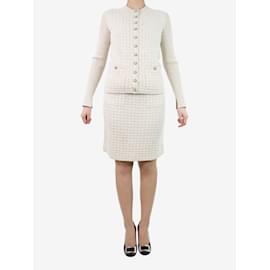 Chanel-Cream sparkly knit cardigan and skirt set - size UK 10-Cream