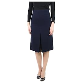 Céline-Navy blue wool slit skirt - size UK 10-Blue