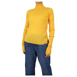 Céline-Yellow ribbed high-neck top - size S-Yellow