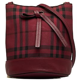 Burberry-Burberry Red Haymarket Check Bucket Bag-Red