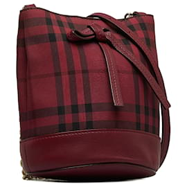 Burberry-Burberry Red Haymarket Check Bucket Bag-Red