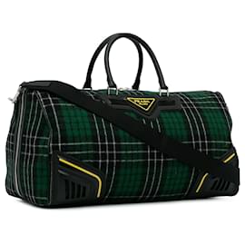 Prada-Prada Green Tartan Wool Travel Bag-Green