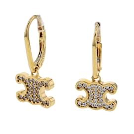 Céline-Triomphe Rhinestone Earrings-Golden