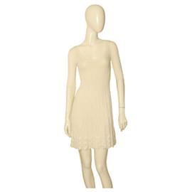M Missoni-M Missoni malha branca 3/4 mangas mini acima do joelho tamanho do vestido Fit & Flare 38-Branco
