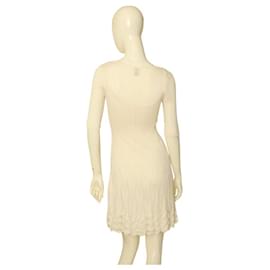 M Missoni-M Missoni malha branca 3/4 mangas mini acima do joelho tamanho do vestido Fit & Flare 38-Branco