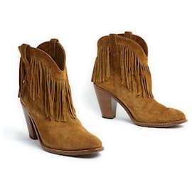 Saint Laurent-Stivali western alti in pelle scamosciata color cammello EU39.5 Lukas Frange-Caramello