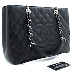 Chanel-CHANEL Caviar GST 13"Grand Shopping Tote Chain Borsa a tracolla nera-Nero