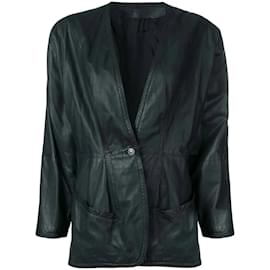 Versace-Versace Dark Teal Leather Jacket-Other,Dark red