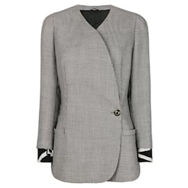 Versace-Versace chaqueta a cuadros en blanco y negro-Negro,Blanco,Arena