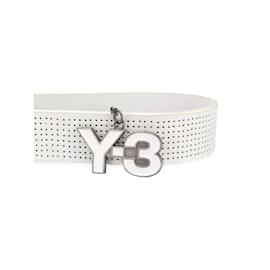 Y3-Y-3 weißer perforierter Ledergürtel-Weiß