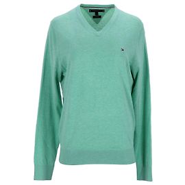Tommy Hilfiger Herrenpullover aus Baumwollseide mit V-Ausschnitt Grün