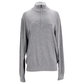Tommy Hilfiger-Suéter masculino com meio zíper e algodão orgânico e seda-Cinza