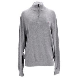 Tommy Hilfiger Herren-Pullover aus Bio-Baumwolle und Seide mit halbem Reißverschluss Grau