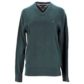Tommy Hilfiger Herren-Pullover aus Pima-Baumwolle und Kaschmir mit V-Ausschnitt Grün