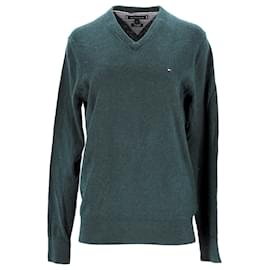 Tommy Hilfiger-Suéter masculino Pima algodão caxemira com decote em V-Verde
